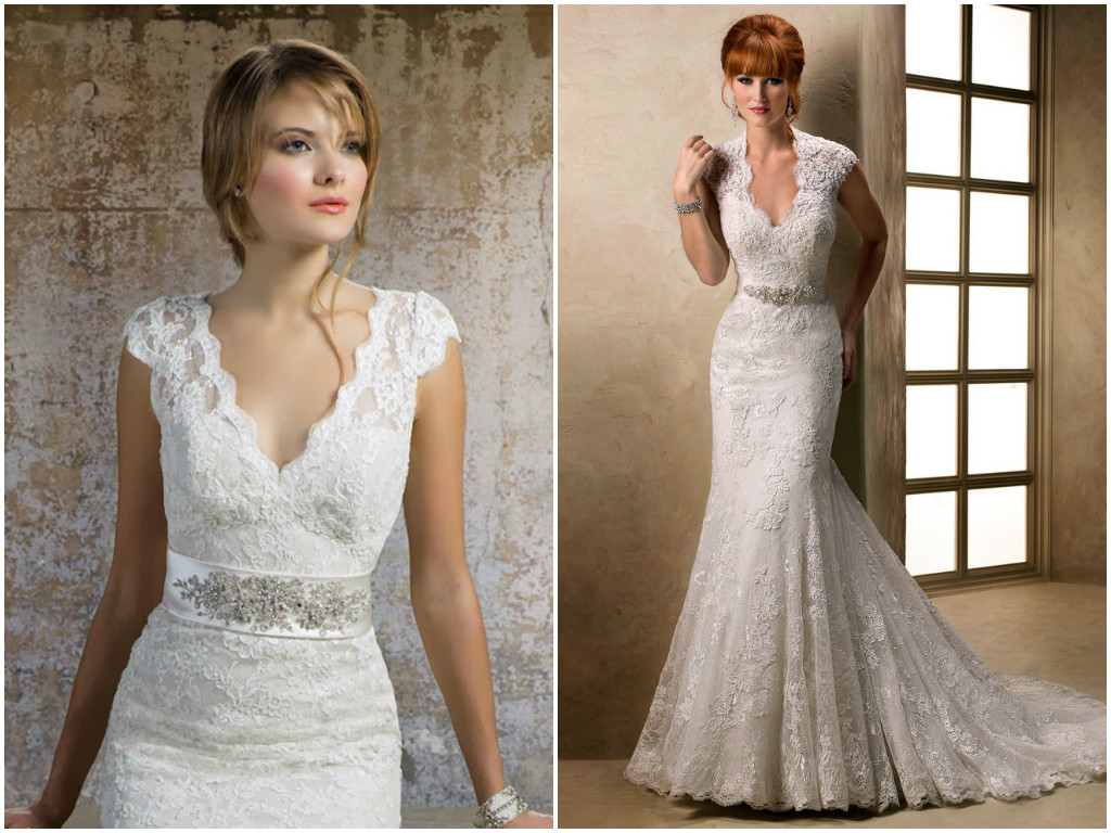 Lace cap sleeve wedding dress | Bridal dresses with short sleeves