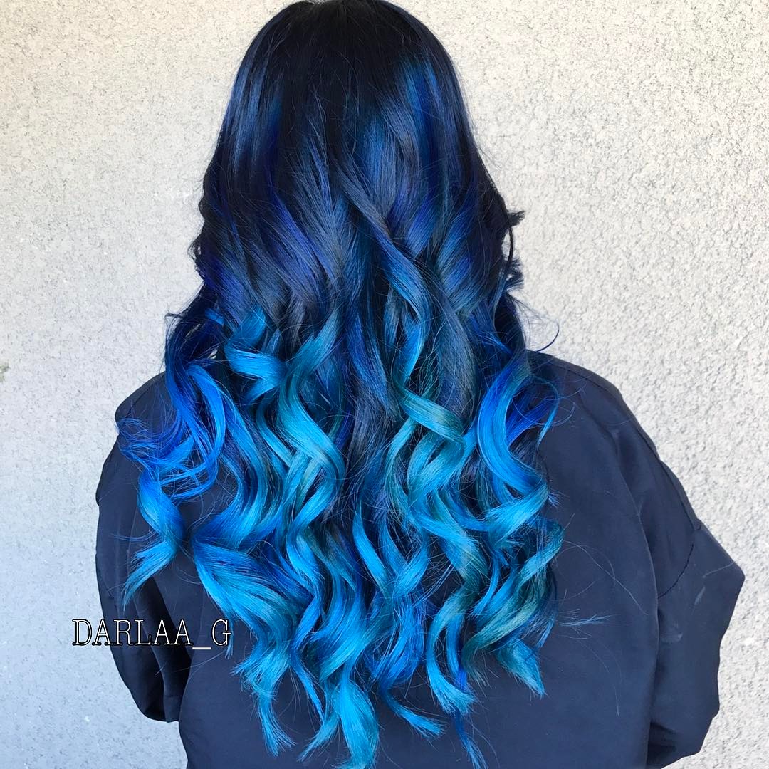 black to light blue hair